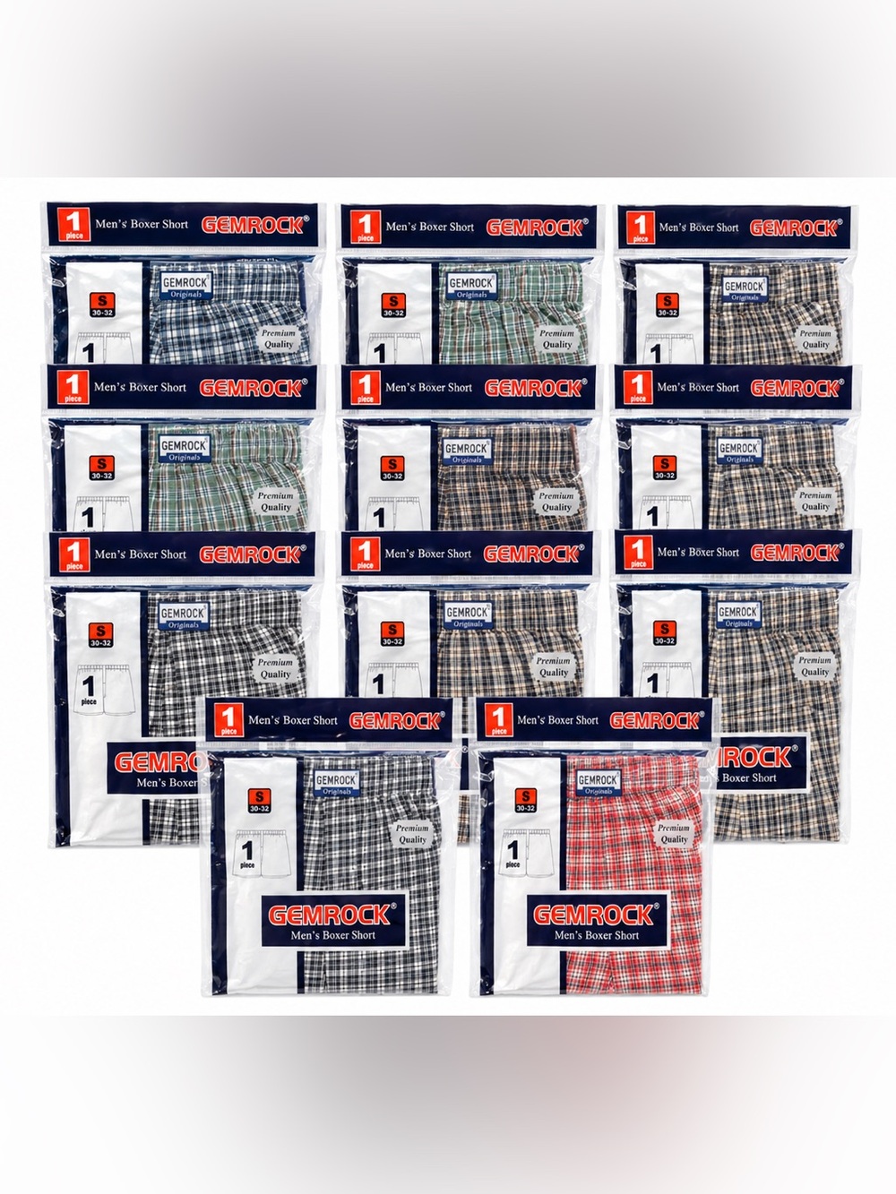GEMROCK Men’s Plaid Boxer Shorts - Assorted Colors - set of 11